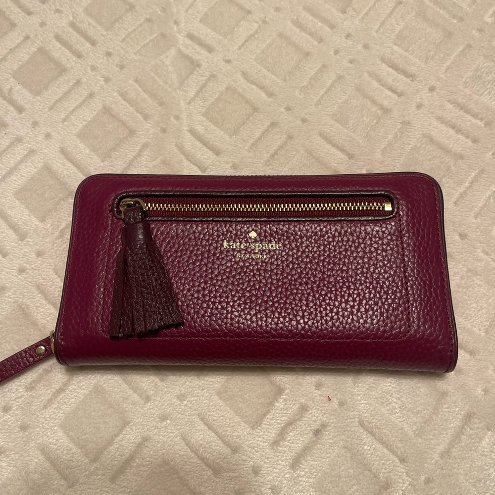 Kate Spade Plum Leather Wallet with Gold Accents